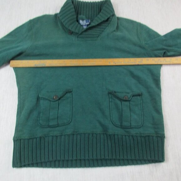 Polo Ralph Lauren Sweater Mens XL Green Cotton Blend Detailed Pockets Shawl Neck - Picture 7 of 10